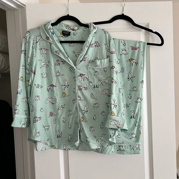 Kate Spade Light Green Animal Print Pajama Set - Picture 1 of 3